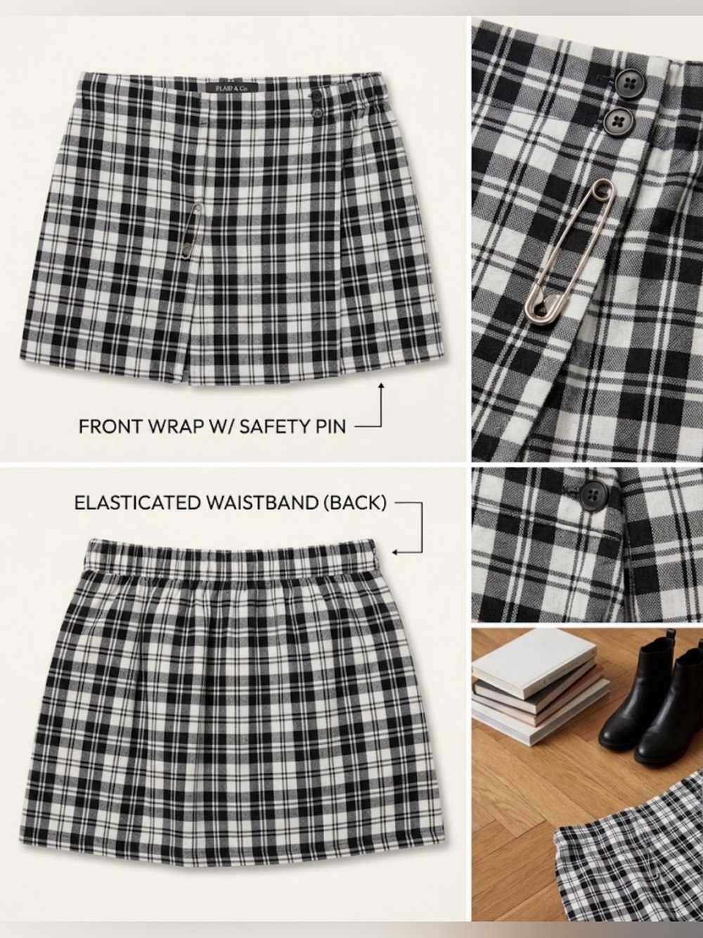 Clueless Black & White Plaid Mini Skirt - Women's Size M (Like New)